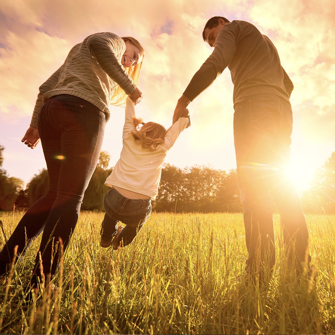 Sun Rise Background With Family Holding Together